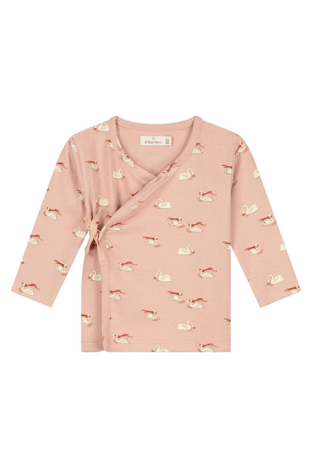 Oudroze meisjes A Tiny Story rechtvallende longsleeve van katoen met lange mouwen, V-hals, striksluiting en overslag detail