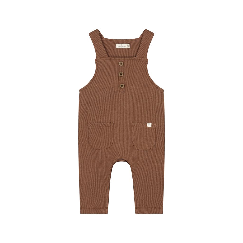 Bruine jongens en meisjes A Tiny Story regular fit tuinbroek van katoen met effen
