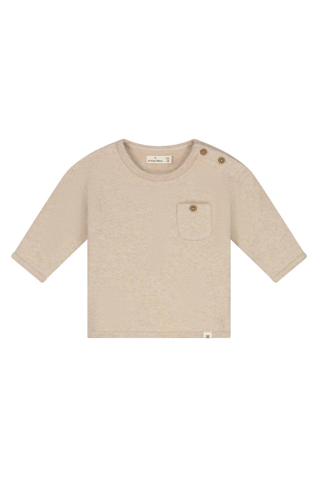 Beige jongens en meisjes A Tiny Story rechtvallende longsleeve van katoen met effen, lange mouwen, ronde hals en drukknoopsluiting