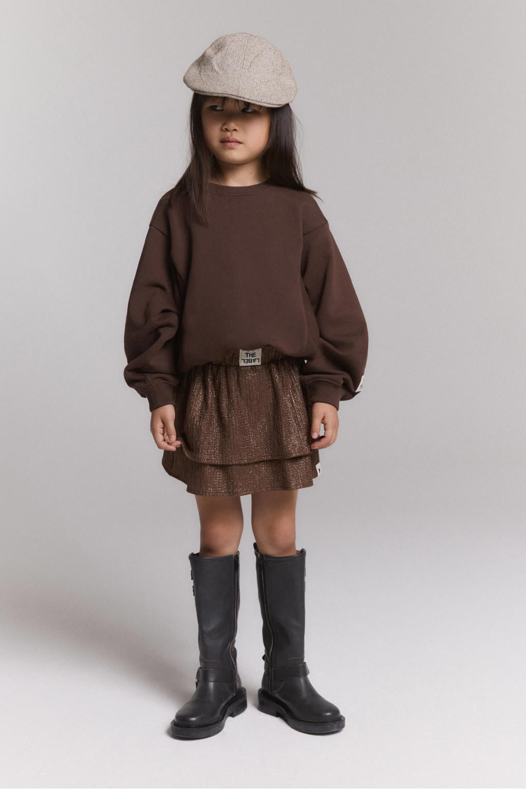 Donkerblauwe meisjes Alix Mini oversized sweater van katoen met backprint, lange mouwen en ronde hals
