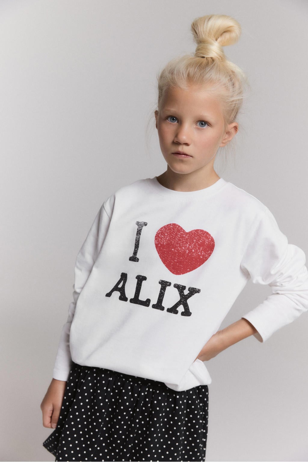 Alix Mini rechtvallende longsleeve met print - wit