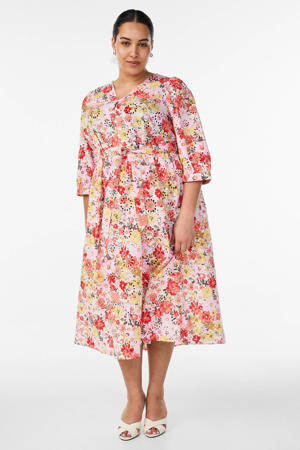 gebloemde midi jurk Plus Size - roze
