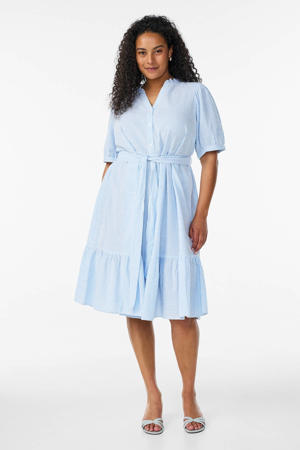 blousejurk met krijtstreep en ceintuur Plus Size - lichtblauw