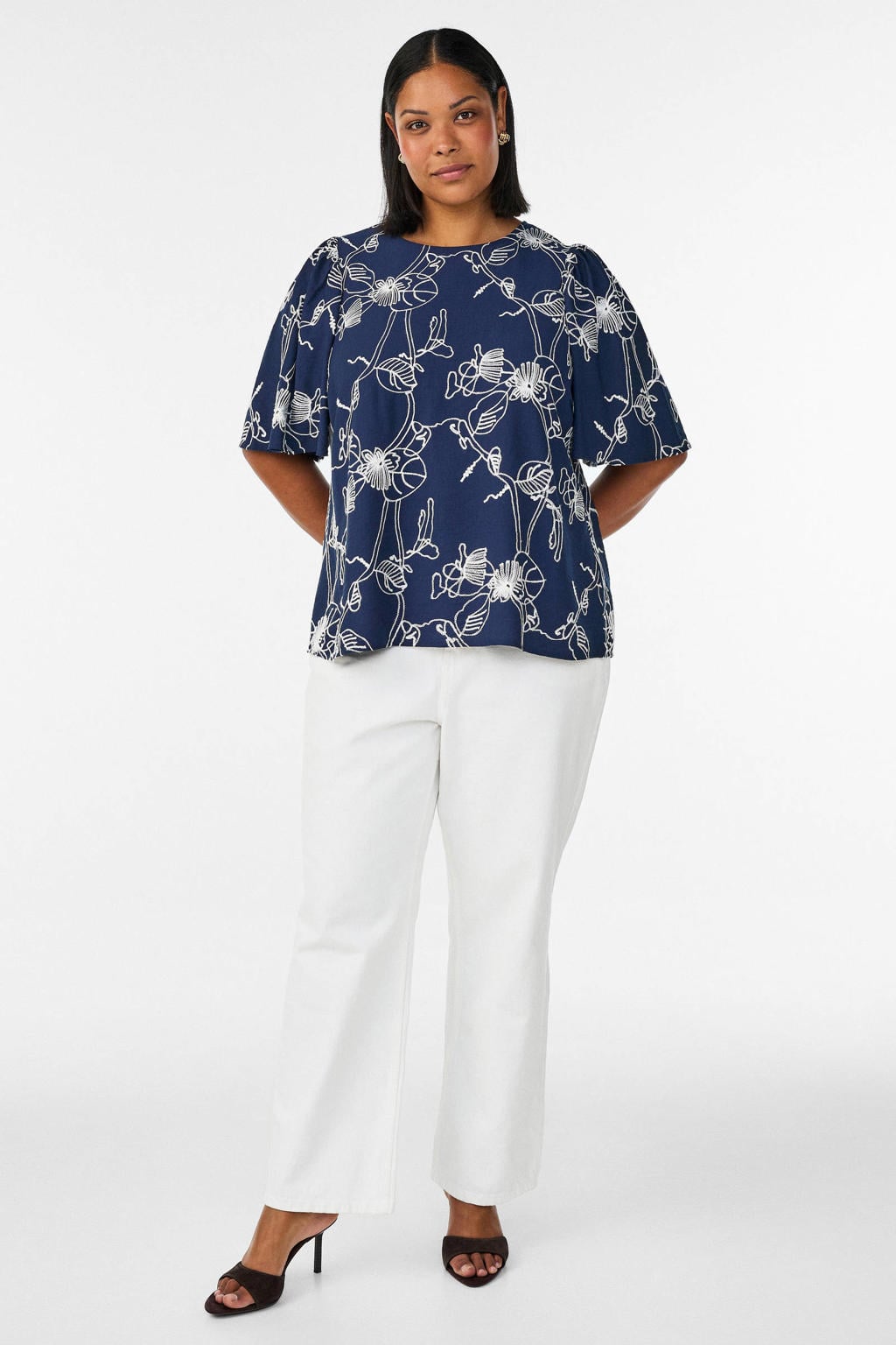 Zizzi rechtvallend gebloemde top Plus Size - donkerblauw