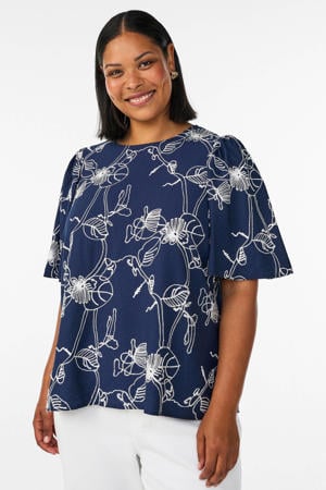 rechtvallend gebloemde top Plus Size - donkerblauw