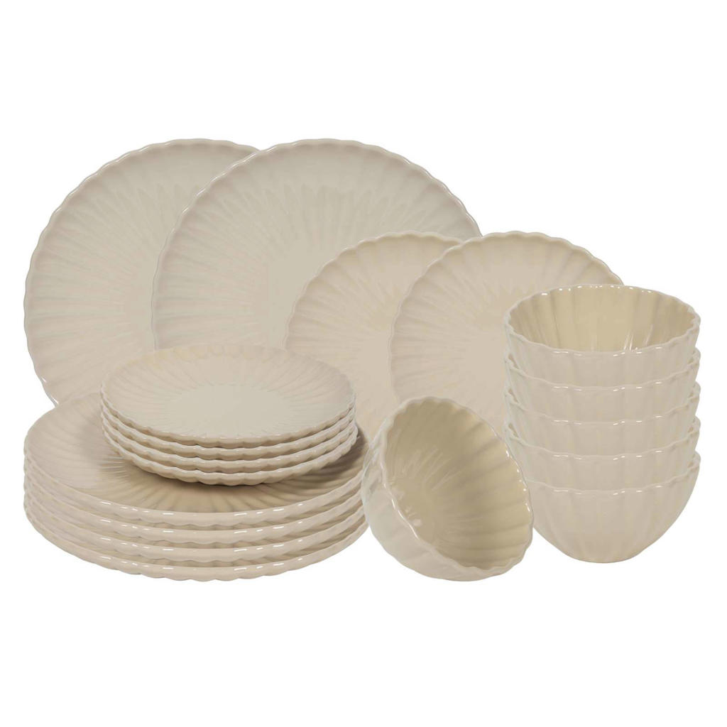 Cookinglife Serviesset Cardida Beige 18-delig / 6 personen - 6 dinerborden, 6 ontbijtborden en 6 kommen
