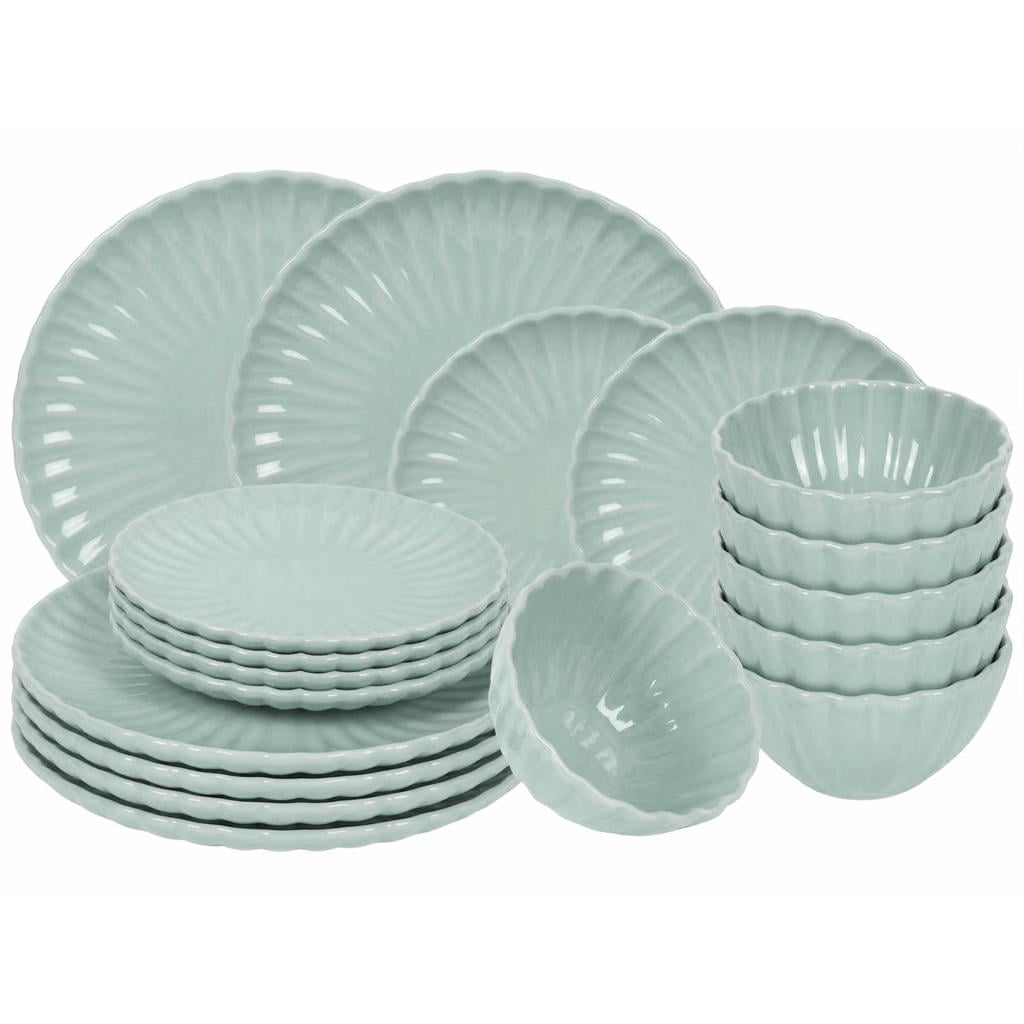 Cookinglife Serviesset Cardida Groen 18-delig / 6 personen - 6 dinerborden, 6 ontbijtborden en 6 kommen