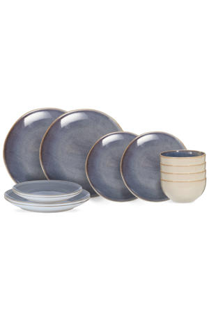Serviesset Serene Blue 12-delig / 4 personen - 4 dinerborden, 4 ontbijtborden en 4 kommen