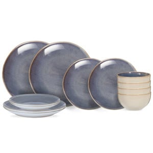Serviesset Serene Blue 12-delig / 4 personen - 4 dinerborden, 4 ontbijtborden en 4 kommen