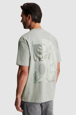 relaxed T-shirt met backprint grijsgroen