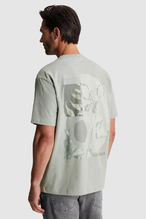 relaxed T-shirt met backprint grijsgroen