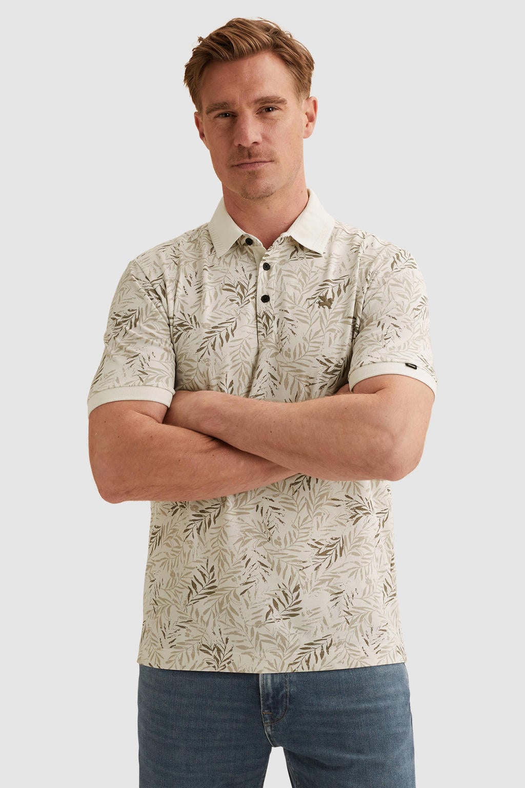 Ecru heren Vanguard regular polo van katoen met korte mouwen en knoopsluiting