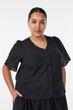 broderie blouse Plus Size - zwart