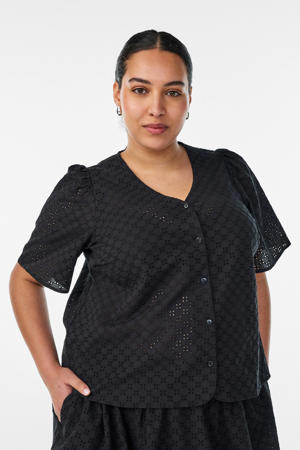 broderie blouse Plus Size - zwart