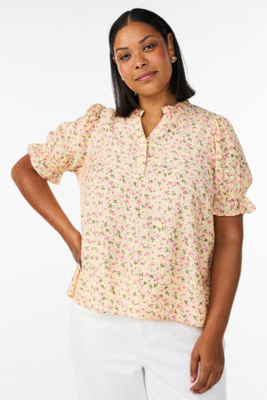 rechtvallend gebloemde blousetop Plus Size - lichtgeel