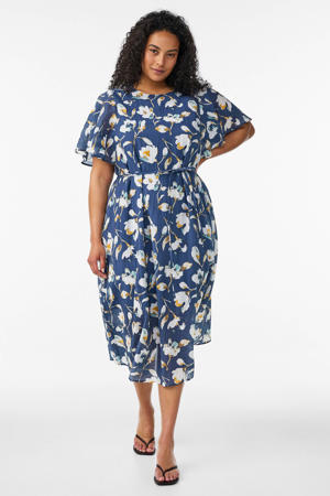 gebloemde midi jurk Plus Size - blauw