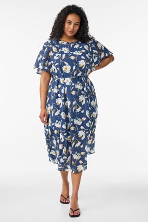 gebloemde midi jurk Plus Size - blauw