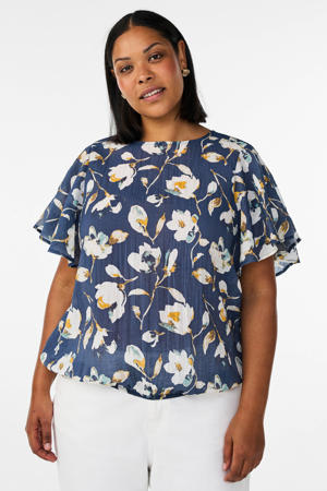 gebloemde top Plus Size - donkerblauw