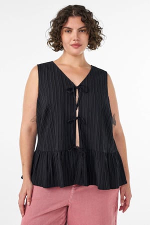 a-lijn gestreepte top Plus Size - zwart