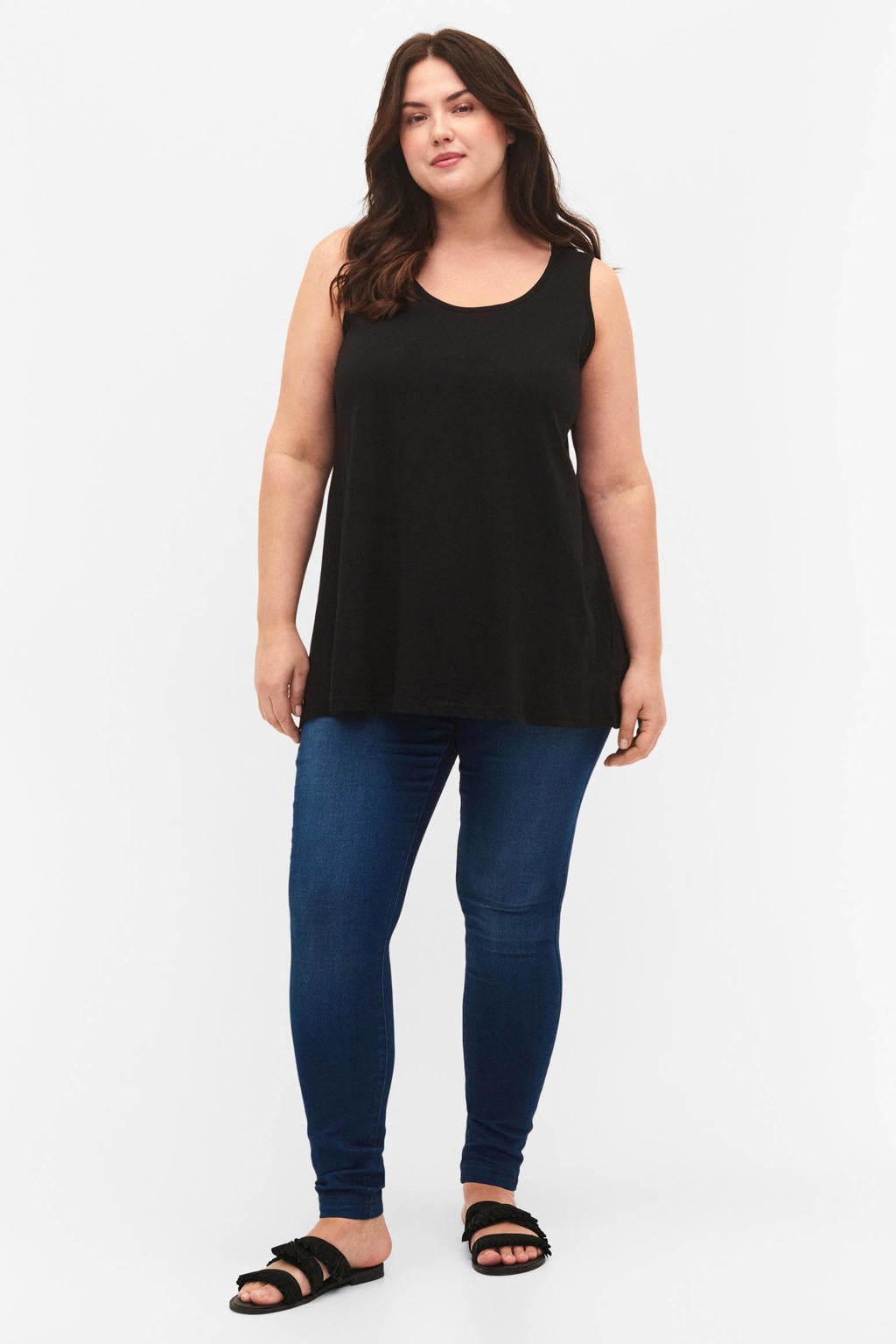 Zwarte dames Zizzi top met ronde hals