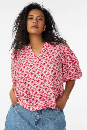 gebloemde top roze