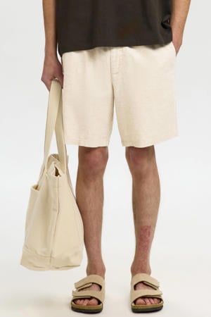 regular linnen korte broek - beige