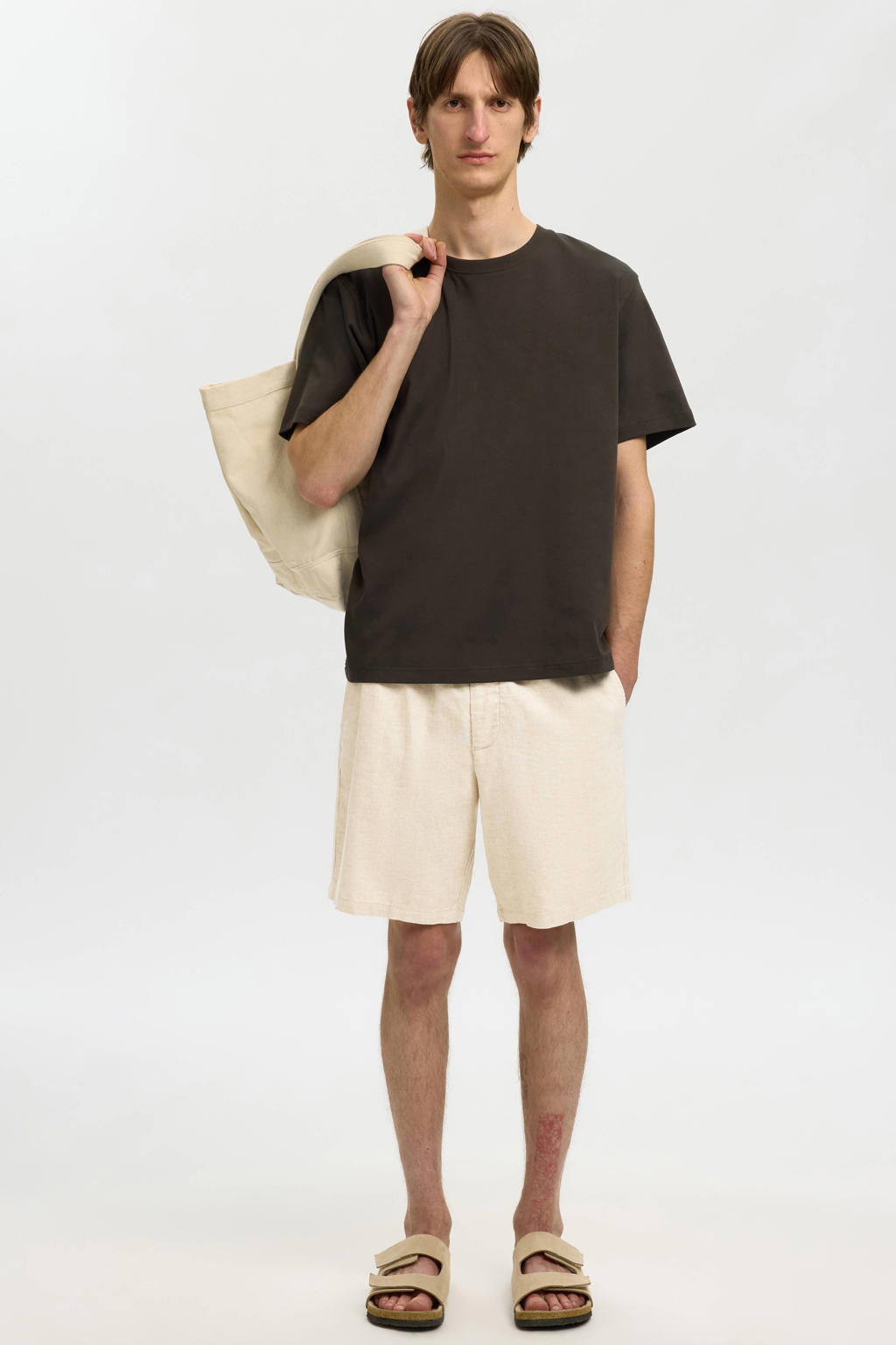 Selected regular linnen korte broek - beige