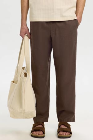linnen tapered broek - bruin