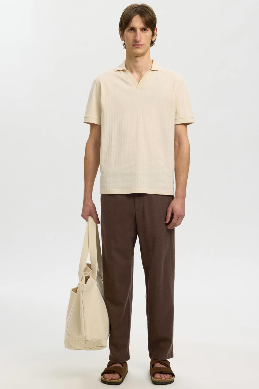 Selected linnen tapered broek - bruin