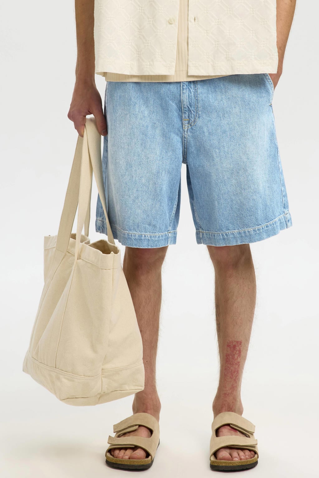 Selected SLHLOOSE MASON short light blue denim