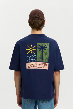 relaxed T-shirt met backprint - donkerblauw