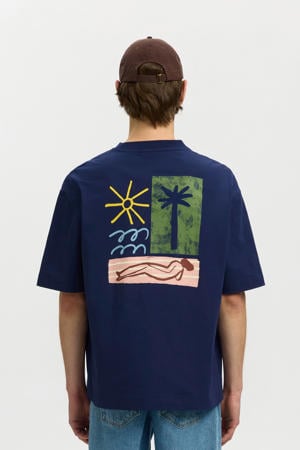relaxed T-shirt met backprint - donkerblauw