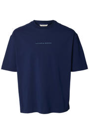 thumbnail: Selected relaxed T-shirt met backprint - donkerblauw