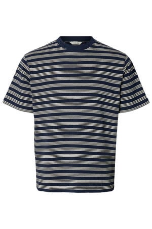 regular gestreept T-shirt seersucker donkerblauw