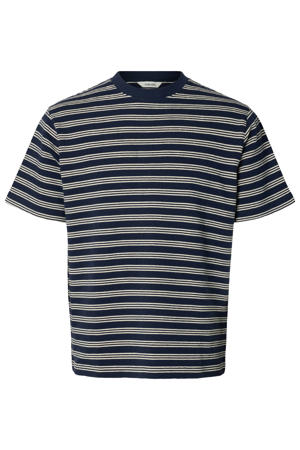 regular gestreept T-shirt seersucker donkerblauw