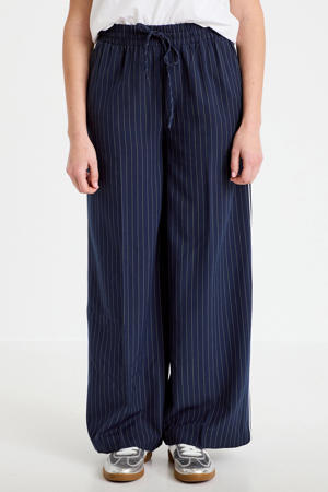 wide leg regular waist casual broek met krijtstreep