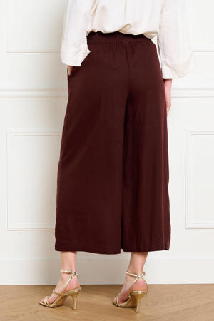 wide leg regular waist broek met linnen donkerrood