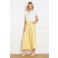 LOLALIZA wide leg regular waist broek met linnen geel