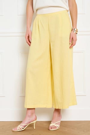 wide leg regular waist broek met linnen geel