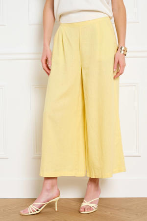 wide leg regular waist broek met linnen geel