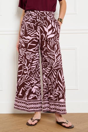 wide leg high waist gebloemde broek donkerrood