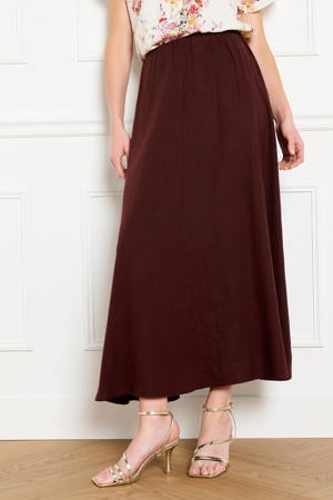 linnen midi rok donkerrood