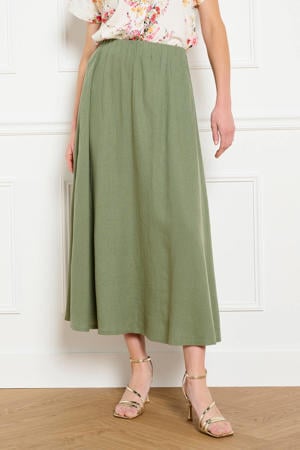 linnen midi rok groen