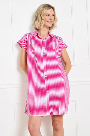 linnen gestreepte blousejurk roze