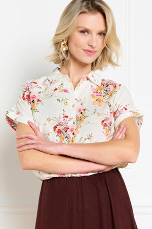 gebloemde blouse ecru