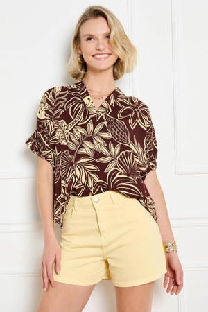 gebloemde blouse donkerbruin