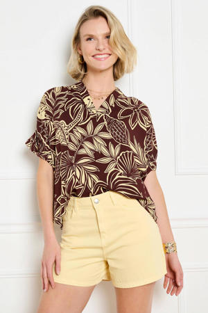 gebloemde blouse donkerbruin