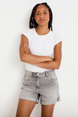 regular high waist short grey denim