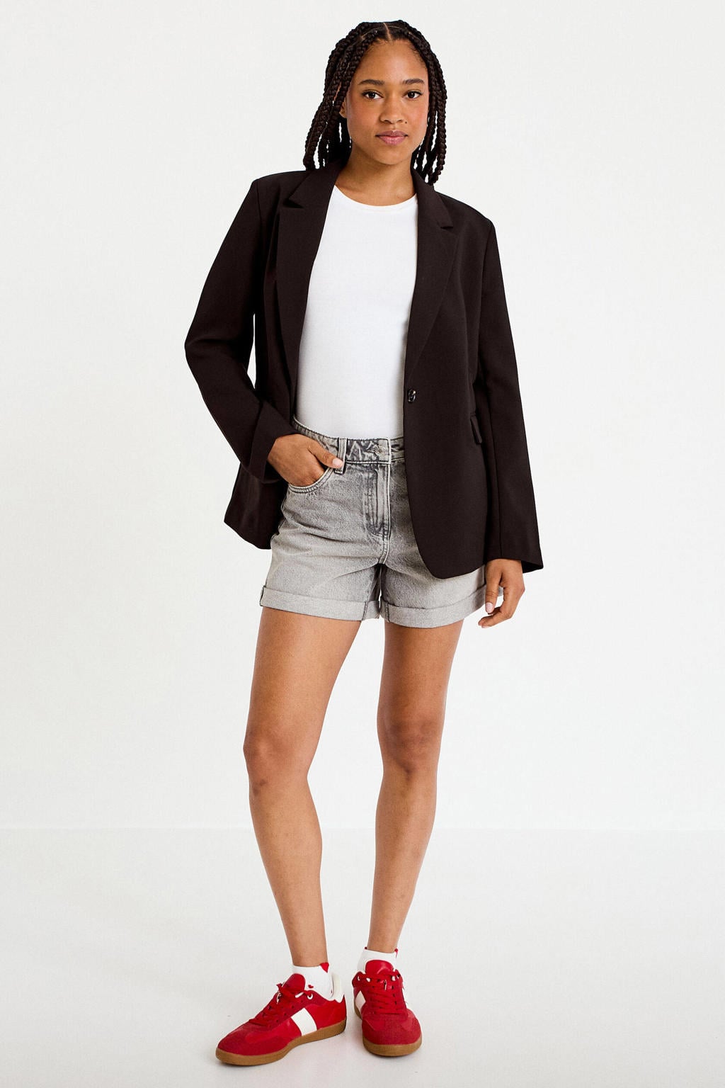Grey denim dames Cache Cache regular high waist short van denim met rits- en knoopsluiting en effen