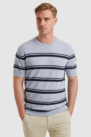 regular gestreept T-shirt met linnen blauw